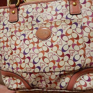 Coach Cream and Pink Heart C logo Bag